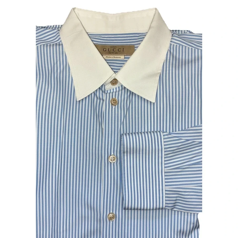 Gucci Shirt Men's 17.5 Blue Striped And Vest 3XL Navy Wool Uniform Slim Fit